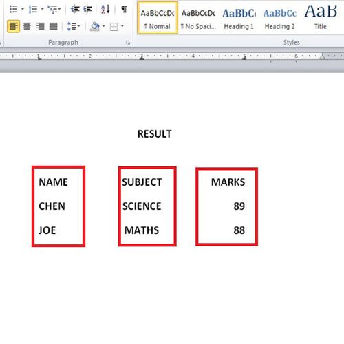 Tabs and the alignment of text