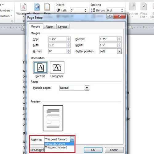 www how to set margins in word 2010