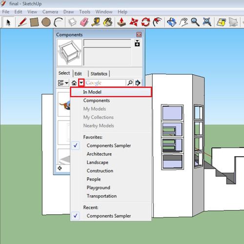 Open the in model components