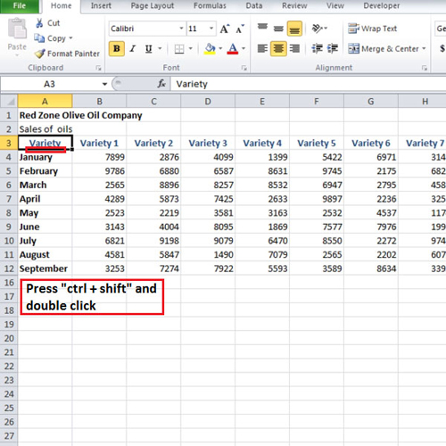 excel shortcut keys select all data