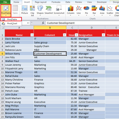 Apply Pivot Table