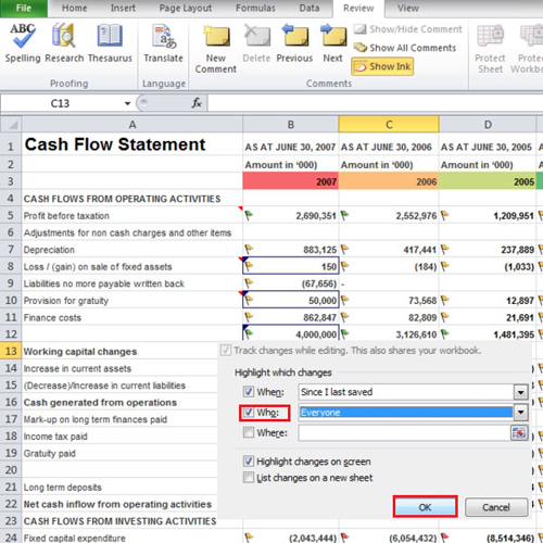 Review the highlighted changes