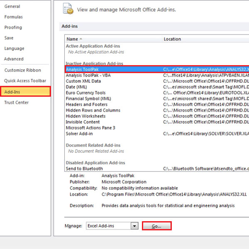 activate analysis toolpak excel 2016