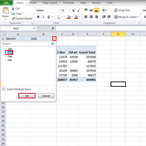 Filtering Pivot Table