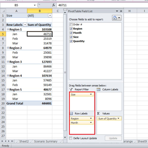 Change pivot table structure