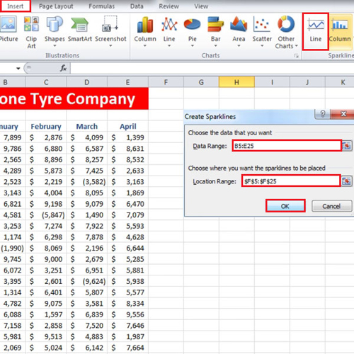 Apply Sparklines in Excel