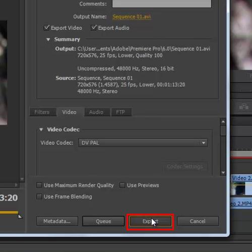 export adobe premiere with filters