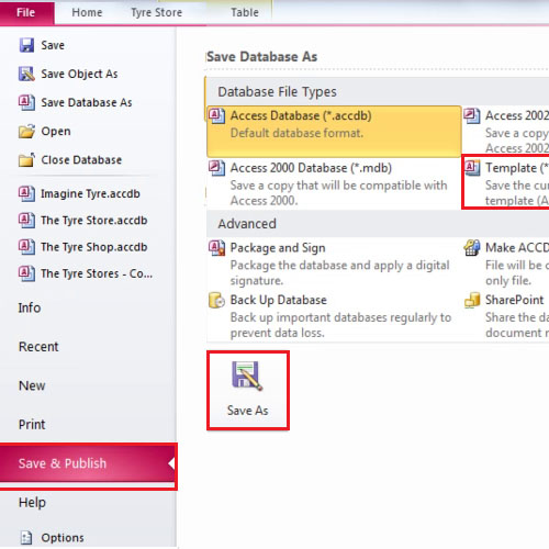 Selecting the current table as template