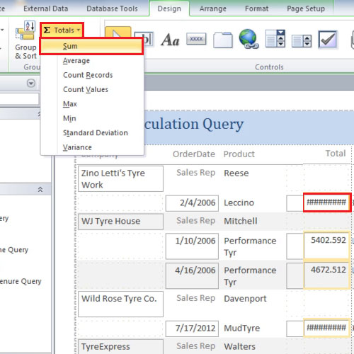 inserting the totals field