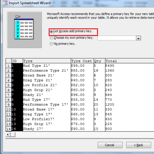 Assigning primary key