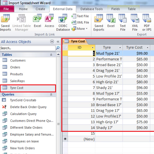 excel data in access