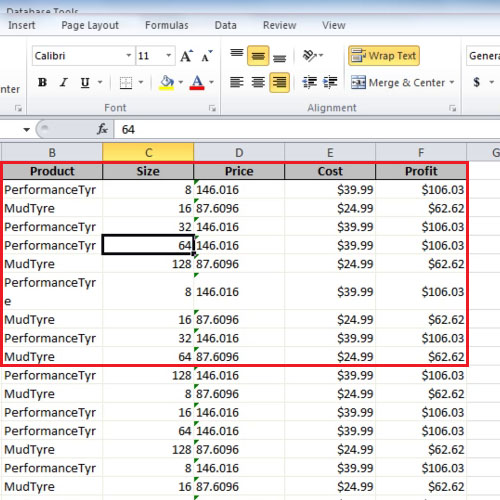 Data in excel