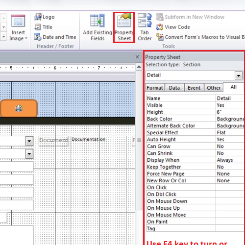 opening and closing the property sheet