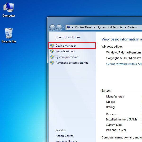 Open the Device manager page