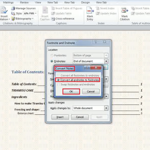 convert footnote to endnote quizlet