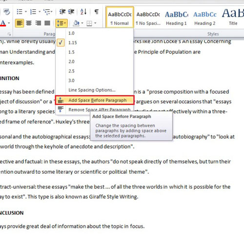 how to remove paragraph spacing in word