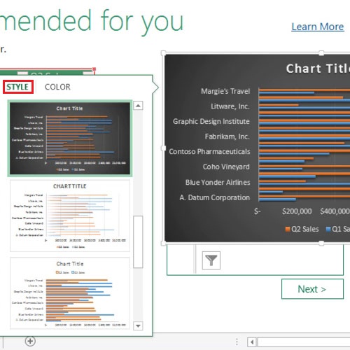 Change settings of the chart