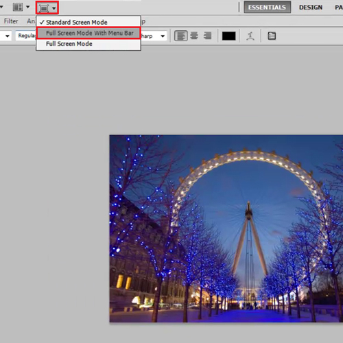 how to escape full screen mode photoshop