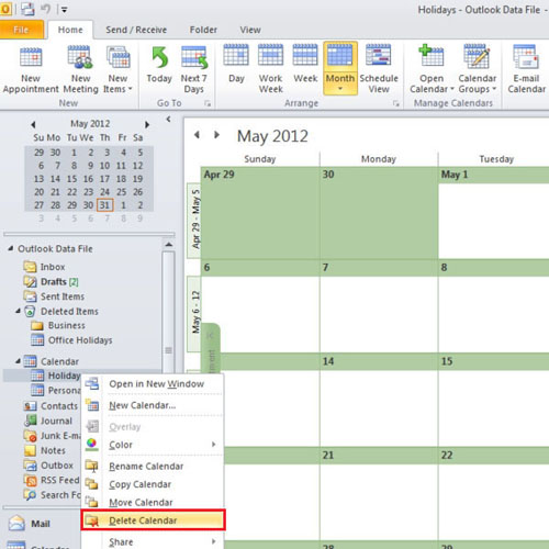 how to delete a calendar from outlook for mac