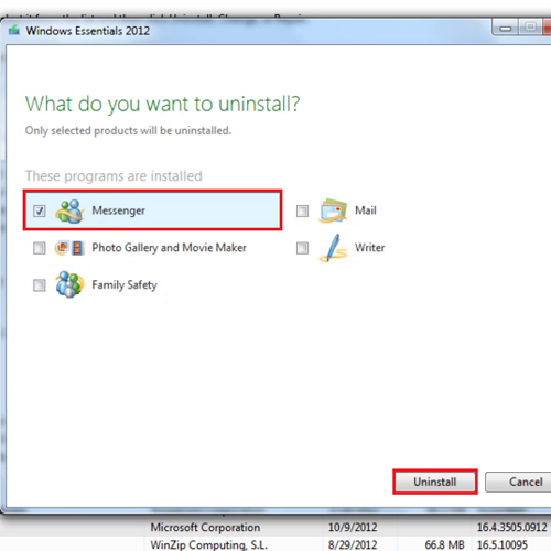 Select windows live messenger and uninstall it