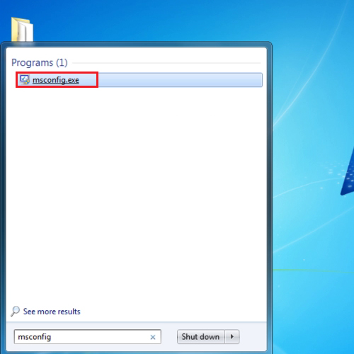 Search for msconfig.exe