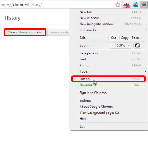 Locating the Clear Browsing Data option in the History Window