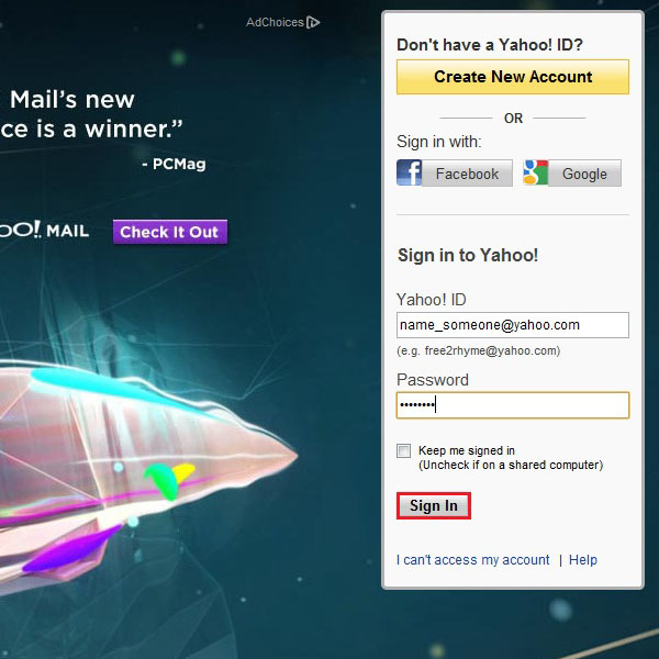 Signing in to yahoo