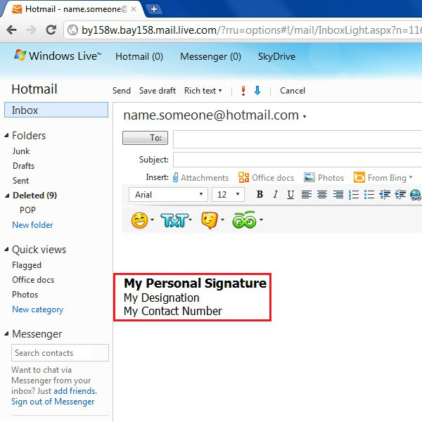 how to add signature in outlook inbox app