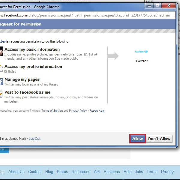 Allow the twitter application