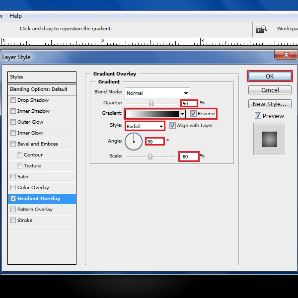 Choose the gradient settings