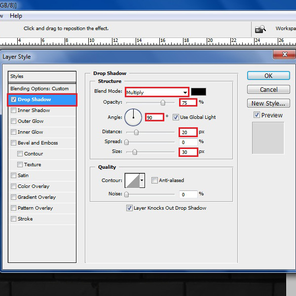 Choose the settings for the drop shadow