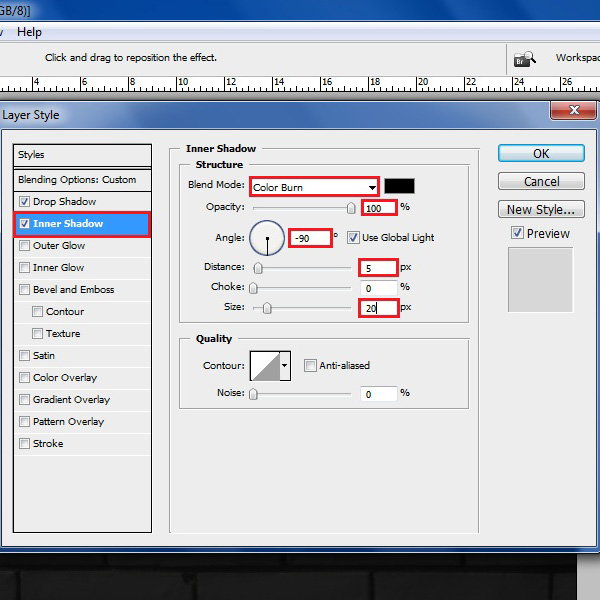 Choose the inner shadow settings