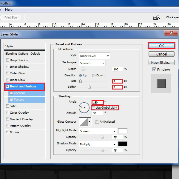 Choose bevel and emboss options