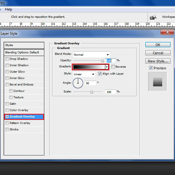 Open the gradient settings