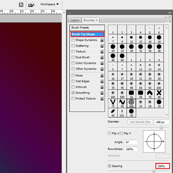 Choose the brush tip’s settings