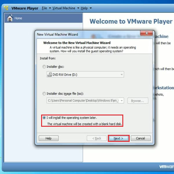 Create a blank virtual machine