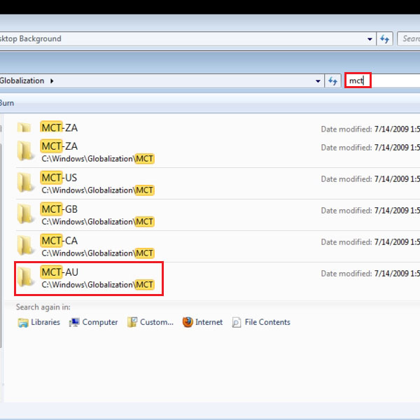 Search MCT in the Globalization window search