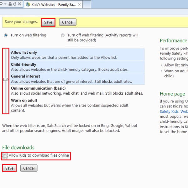 Web filtering and Restrict downloads