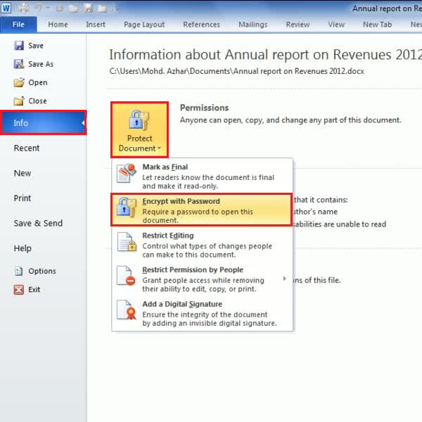 how do i password protect a document in one drive microsoft