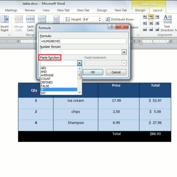 different functions for calculations