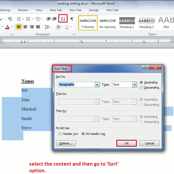 How To Sort Text Numbers And Tables In Microsoft Word 2010 HowTech