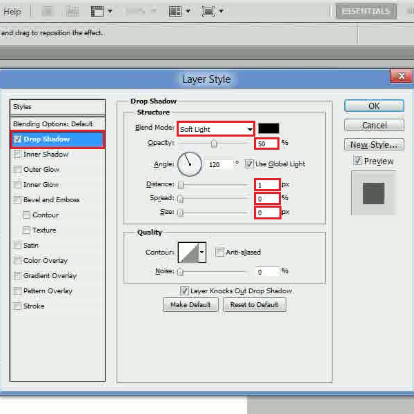 Change the drop shadow settings