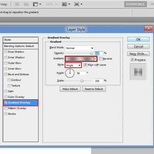 Change the gradient overlay settings