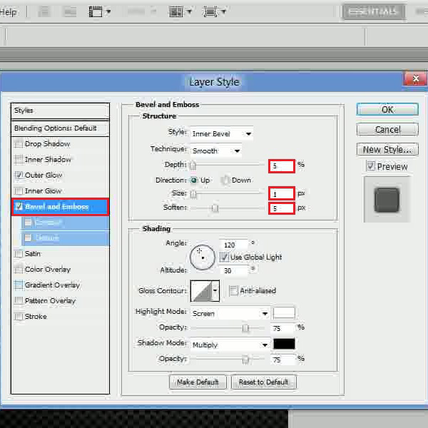 Change the bevel and emboss settings