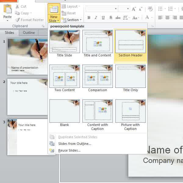 divide powerpoint presentation into sections
