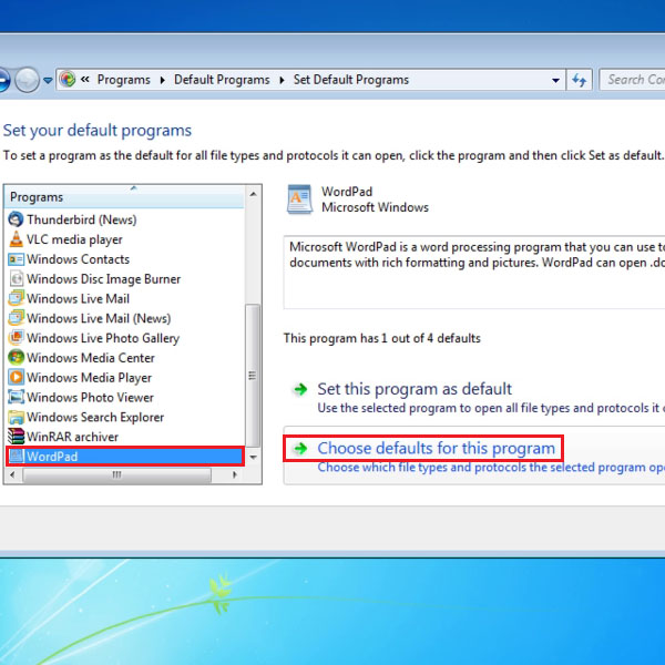 windows 7 set default program for extension