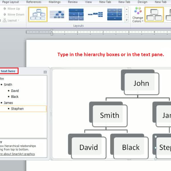 Type the names to put in a hierarchy