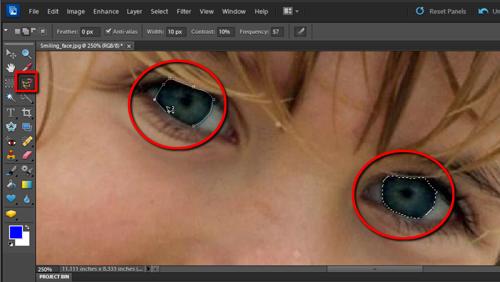 Selecting the eyes for increasing the brightness