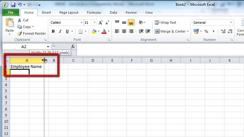 Changing the size of column A